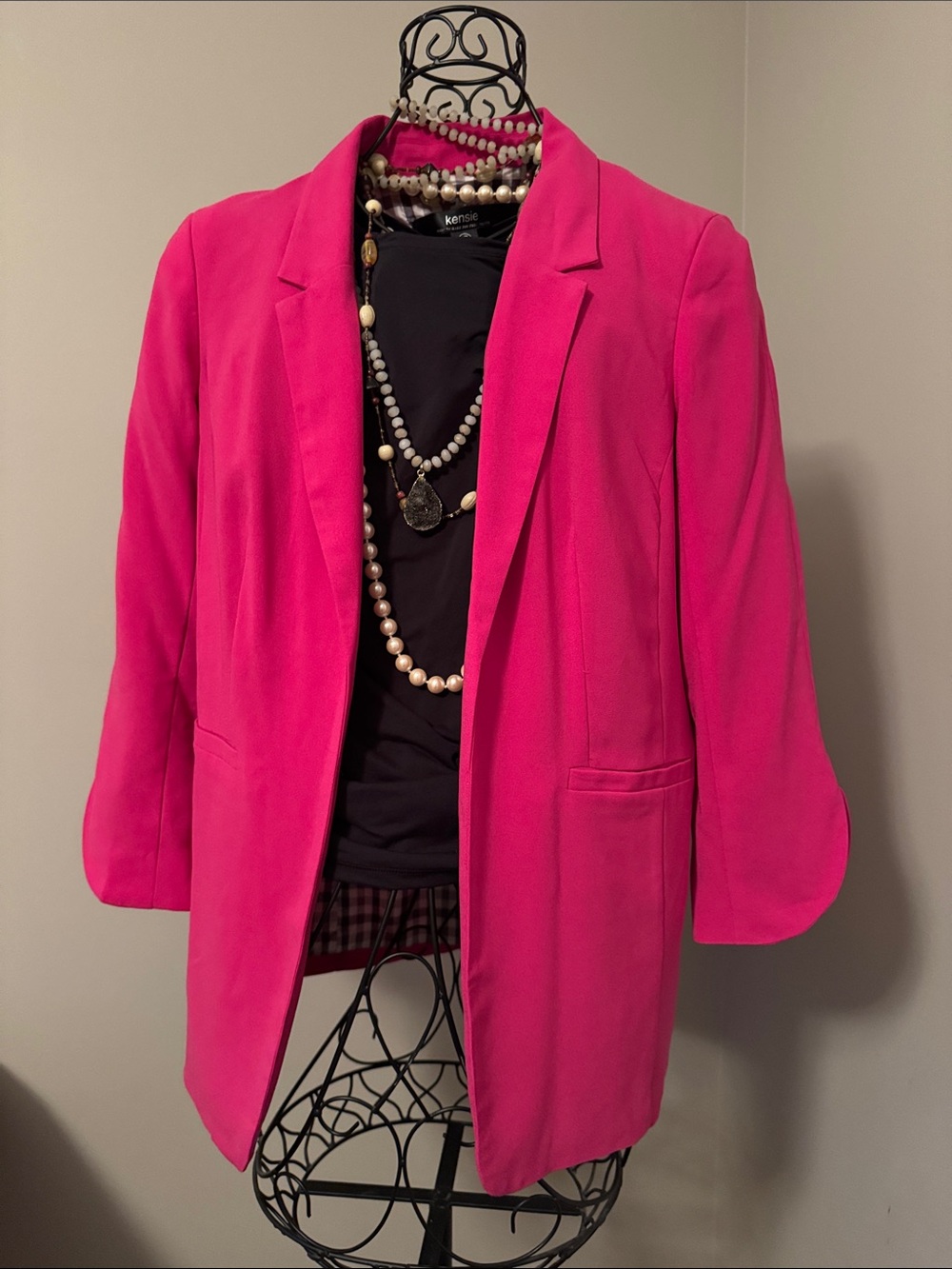 Kensie Bright Pink Open-Front Blazer